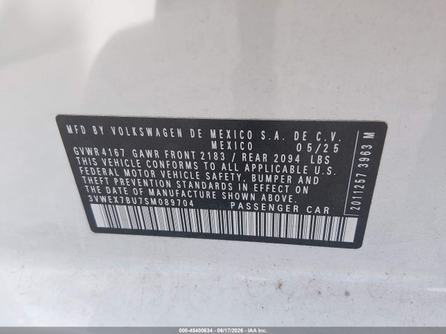Aukcja sprzedaży 2025 Volkswagen Jetta 1.5t Se, vin: 3VWEX7BU7SM089704, numer aukcji: 45400634