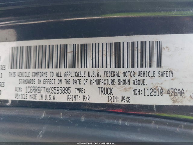 Aukcja sprzedaży 2019 Ram 1500 Classic Tradesman  4x2 6'4 Box, vin: 1C6RR6FTXKS585895, numer aukcji: 45400642