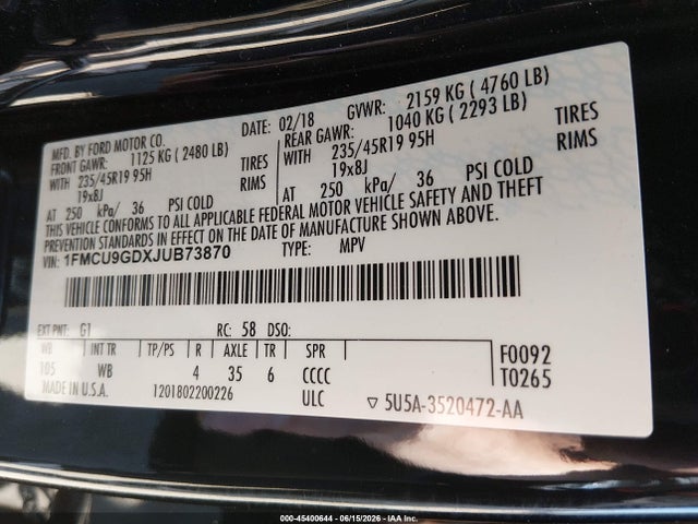 1FMCU9GDXJUB73870 Ford ESCAPE SE