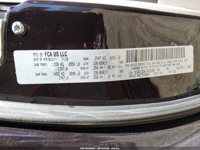 45400653 :رقم المزاد ، 2C4RC1EG4JR353990 vin ، 2018 Chrysler Pacifica Touring L Plus مزاد بيع