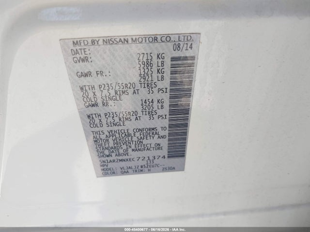 Nissan Pathfinder Platinum 2014 5N1AR2MNXEC721374 Image 9