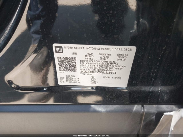 3GNAXKEV5NL118871 Chevrolet Equinox Fwd Lt