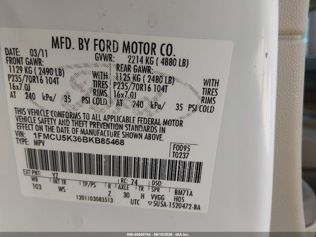Продаж на аукціоні авто 2011 Ford Escape Hybrid Limited, vin: 1FMCU5K36BKB85468, номер лоту: 45400704