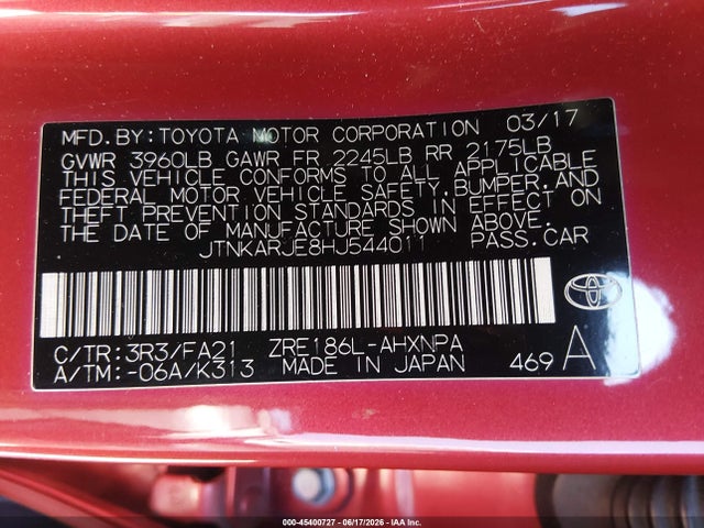 JTNKARJE8HJ544011 Toyota COROLLA IM