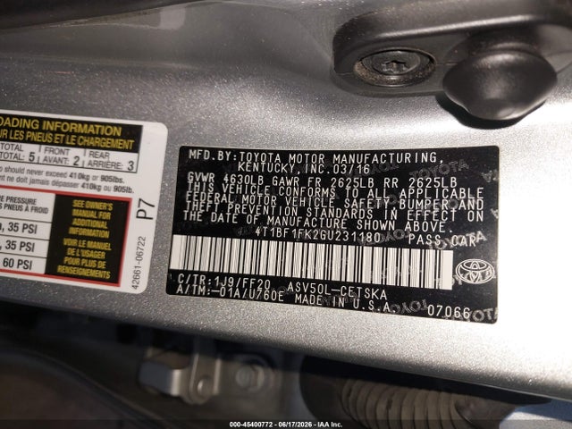 Toyota CAMRY SE 2016 4T1BF1FK2GU231180 Image 9