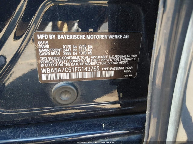 45400800 :رقم المزاد ، WBA5A7C51FG143765 vin ، 2015 Bmw 528i Xdrive مزاد بيع