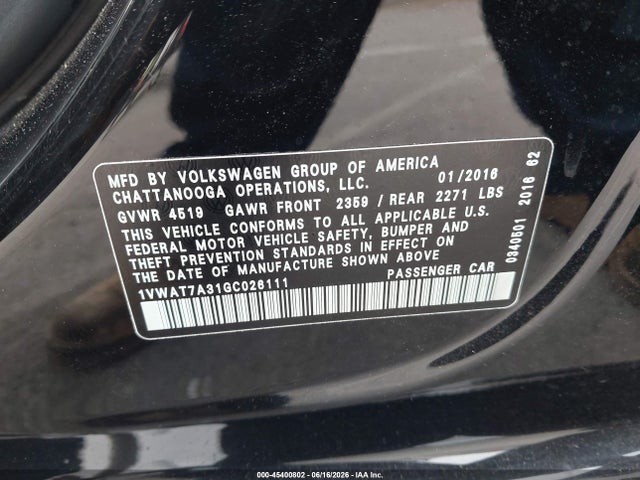 Volkswagen Passat 1.8t S 2016 1VWAT7A31GC026111 Image 9