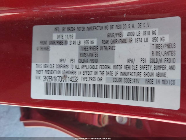 3MZBN1K70HM114032 Mazda Mazda3 Sport