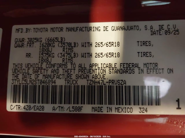 Продаж на аукціоні авто 2025 Toyota Tacoma Hybrid Trd Sport 4wd, vin: 3TYLC5LN2ST046894, номер лоту: 45400824