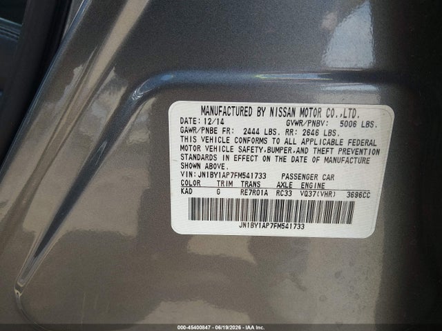 Продаж на аукціоні авто 2015 Infiniti Q70 3.7, vin: JN1BY1AP7FM541733, номер лоту: 45400847