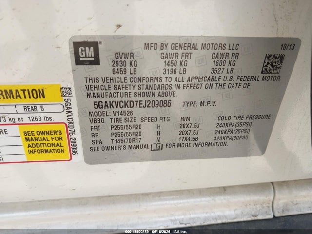 2014 Buick Enclave Premium მანქანა იყიდება აუქციონზე, vin: 5GAKVCKD7EJ209086, აუქციონის ნომერი: 45400859