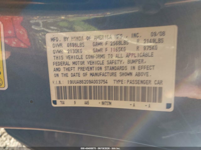 2009 Acura Tl 3.5 მანქანა იყიდება აუქციონზე, vin: 19UUA86209A003754, აუქციონის ნომერი: 45400875