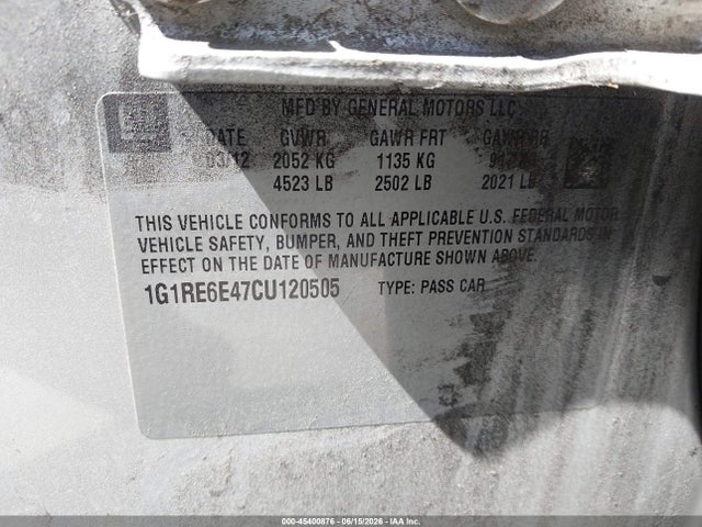 2012 Chevrolet Volt მანქანა იყიდება აუქციონზე, vin: 1G1RE6E47CU120505, აუქციონის ნომერი: 45400876