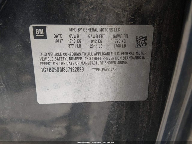 Auction sale of the 2018 Chevrolet Cruze Ls Auto, vin: 1G1BC5SM8J7122829, lot number: 45400917