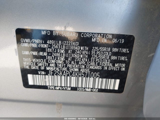 Subaru Forester Sport 2019 JF2SKAPC4KH571005 Image 9
