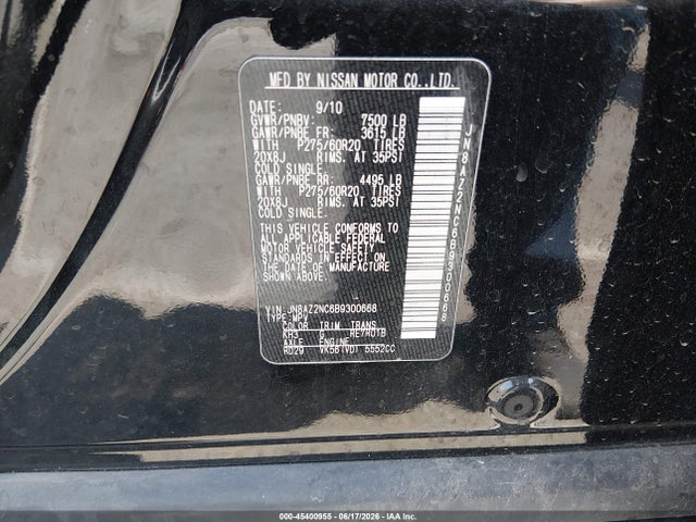Aukcja sprzedaży 2011 Infiniti Qx56, vin: JN8AZ2NC6B9300668, numer aukcji: 45400955
