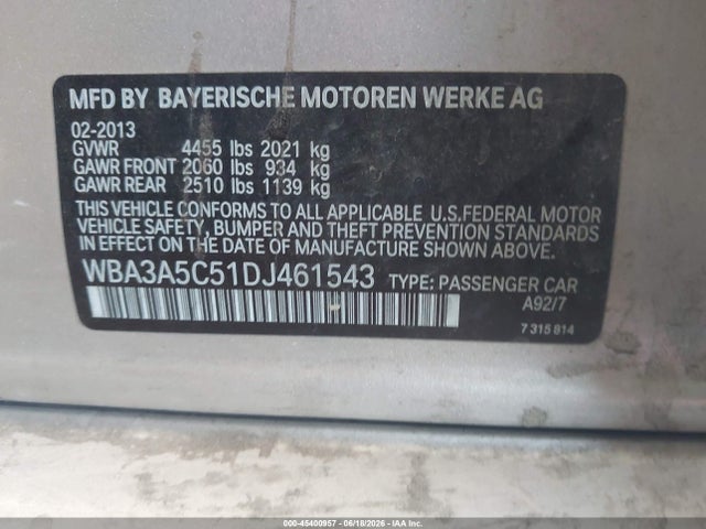 45400957 :رقم المزاد ، WBA3A5C51DJ461543 vin ، 2013 Bmw 328i مزاد بيع
