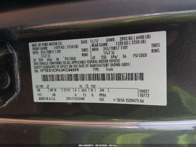 Ford F-150 Xl 2018 1FTEX1CP0JKC94568 Image 9