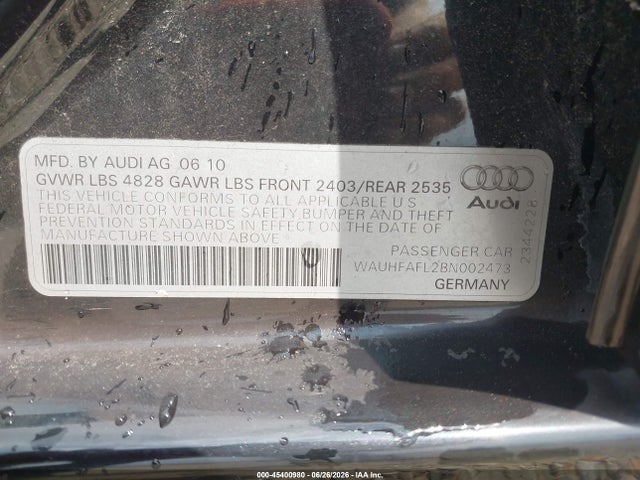 Aukcja sprzedaży 2011 Audi A4 2.0t Premium, vin: WAUHFAFL2BN002473, numer aukcji: 45400980