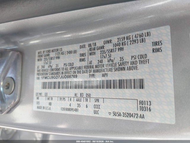 Ford ESCAPE SE 2018 1FMCU9GD7JUD08769 Image 9