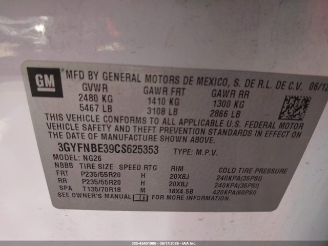 Продажа на аукционе авто 2012 Cadillac Srx Performance Collection, vin: 3GYFNBE39CS625353, номер лота: 45401006