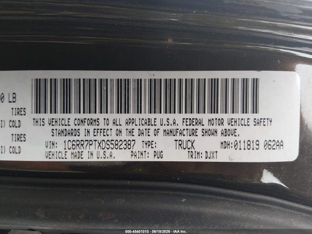 Продажа на аукционе авто 2013 Ram 1500 Laramie Longhorn Edition, vin: 1C6RR7PTXDS582387, номер лота: 45401010