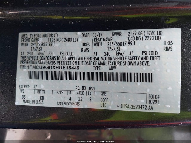 Ford ESCAPE SE 2017 1FMCU9GDXHUE18449 Image 9