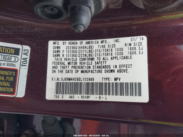 Honda CR-V LX 2014 5J6RM4H39EL100888 Image 9