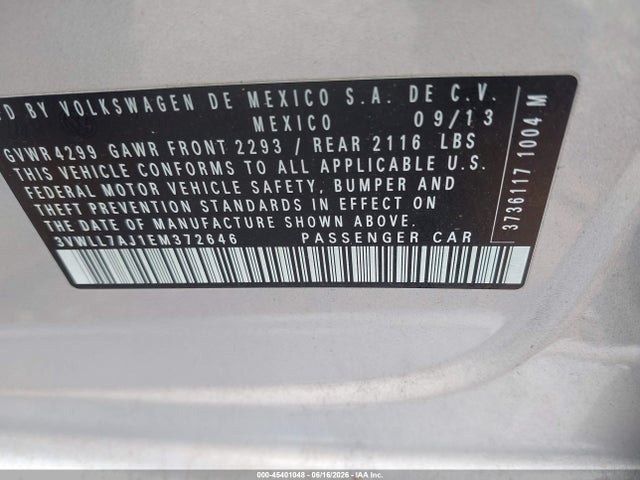 2014 Volkswagen Jetta 2.0l Tdi მანქანა იყიდება აუქციონზე, vin: 3VWLL7AJ1EM372646, აუქციონის ნომერი: 45401048