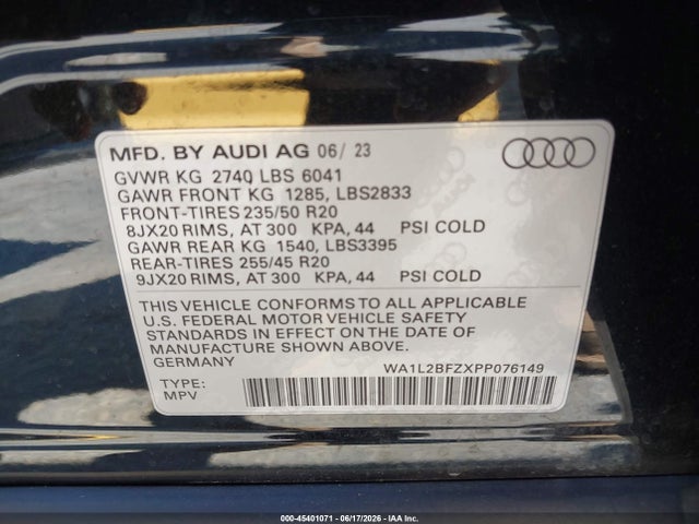 Продажа на аукционе авто 2023 Audi Q4 E-tron Premium Plus 50 Quattro, vin: WA1L2BFZXPP076149, номер лота: 45401071