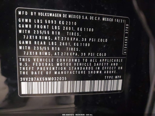 Продаж на аукціоні авто 2022 Volkswagen Tiguan 2.0t Se, vin: 3VV2B7AX5NM032035, номер лоту: 45401074