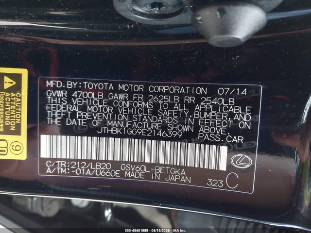 Aukcja sprzedaży 2014 Lexus Es 350, vin: JTHBK1GG9E2146399, numer aukcji: 45401089