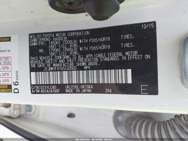 Продажа на аукционе авто 2016 Lexus Gx 460, vin: JTJBM7FX1G5133502, номер лота: 45401092