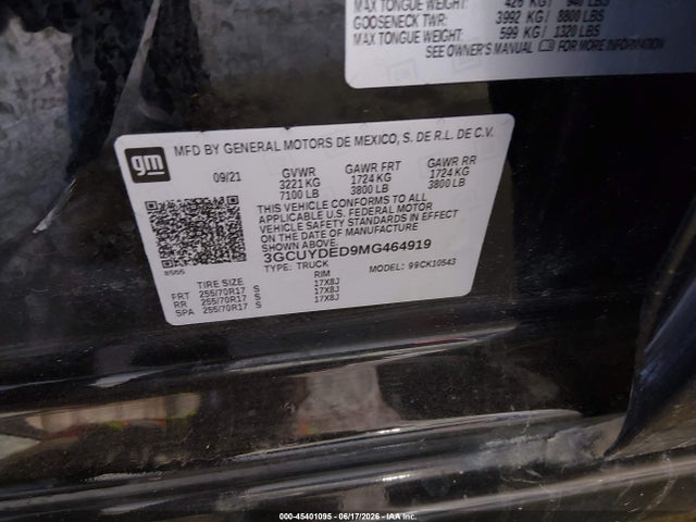 3GCUYDED9MG464919 Chevrolet Silverado 1500 4wd Short Bed Lt