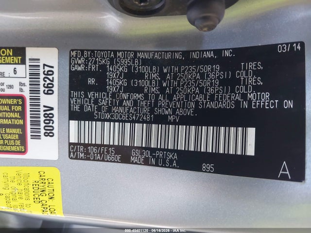 5TDXK3DC6ES472481 Toyota Sienna Se 8 Passenger
