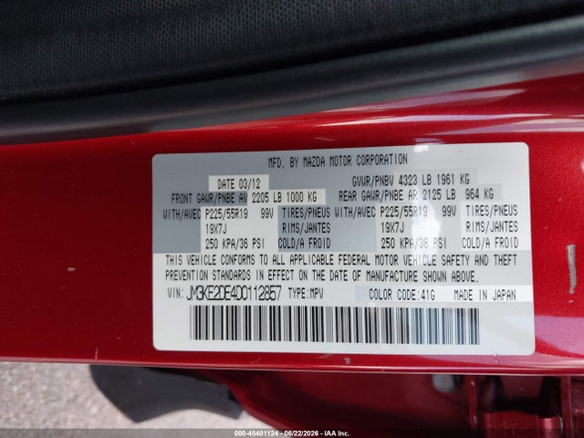45401124 :رقم المزاد ، JM3KE2DE4D0112857 vin ، 2013 Mazda Cx-5 Grand Touring مزاد بيع