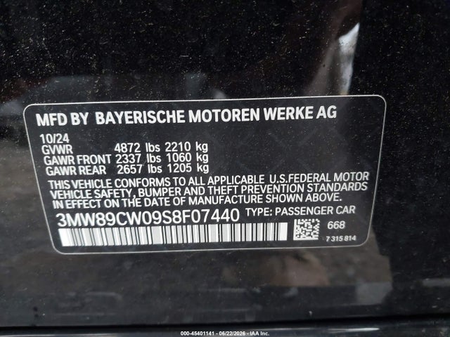 Продажа на аукционе авто 2025 Bmw 330i Xdrive, vin: 3MW89CW09S8F07440, номер лота: 45401141