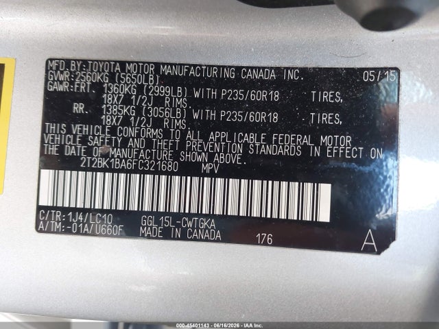 Aukcja sprzedaży 2015 Lexus Rx 350, vin: 2T2BK1BA6FC321680, numer aukcji: 45401143