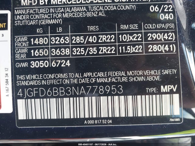 45401157 :رقم المزاد ، 4JGFD6BB3NA778953 vin ، 2022 Mercedes-benz Amg Gle 53 Coupe 4matic مزاد بيع