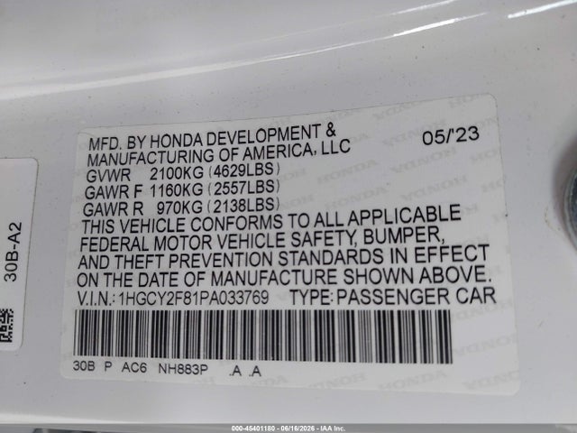 1HGCY2F81PA033769 Honda Accord Hybrid Touring