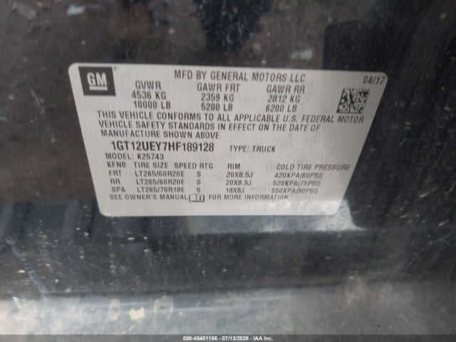 2017 Gmc Sierra 2500hd Denali მანქანა იყიდება აუქციონზე, vin: 1GT12UEY7HF189128, აუქციონის ნომერი: 45401186