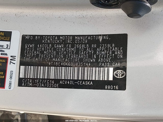 Aukcja sprzedaży 2009 Toyota Camry Se, vin: 4T1BE46K69U835144, numer aukcji: 45401202