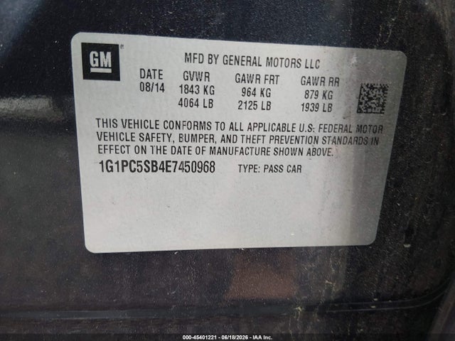 Продажа на аукционе авто 2014 Chevrolet Cruze 1lt Auto, vin: 1G1PC5SB4E7450968, номер лота: 45401221