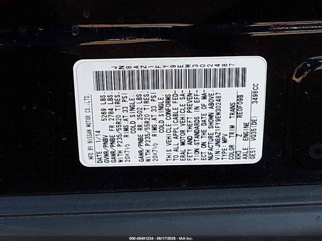 JN8AZ1FY9EW302487 Nissan MURANO CROSSCABRIOLET