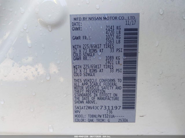 Продаж на аукціоні авто 2018 Nissan Rogue S, vin: 5N1AT2MV4JC731197, номер лоту: 45401239