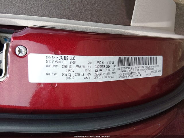 2019 Chrysler Pacifica Touring L მანქანა იყიდება აუქციონზე, vin: 2C4RC1BG0KR733575, აუქციონის ნომერი: 45401244