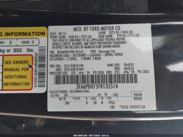 3FA6P0H75FR135514 Ford FUSION SE