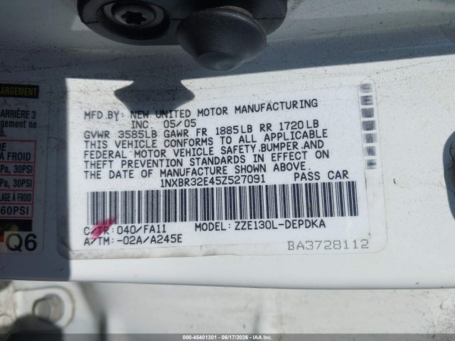 Продаж на аукціоні авто 2005 Toyota Corolla Ce, vin: 1NXBR32E45Z527091, номер лоту: 45401301