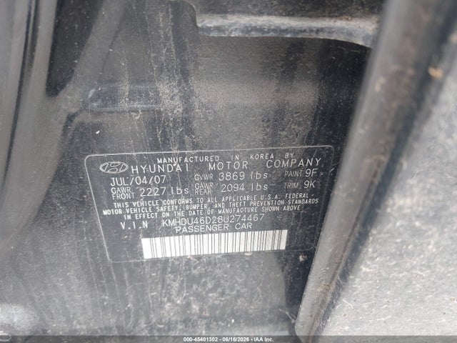 2008 Hyundai Elantra Gls/se მანქანა იყიდება აუქციონზე, vin: KMHDU46D28U274467, აუქციონის ნომერი: 45401302