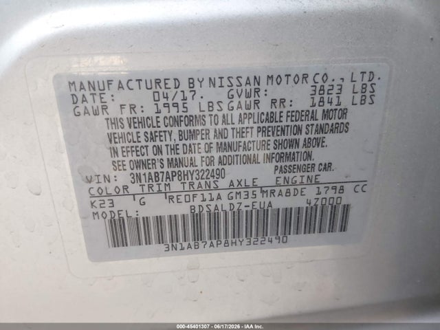 Nissan SENTRA SV 2017 3N1AB7AP8HY322490 Image 9